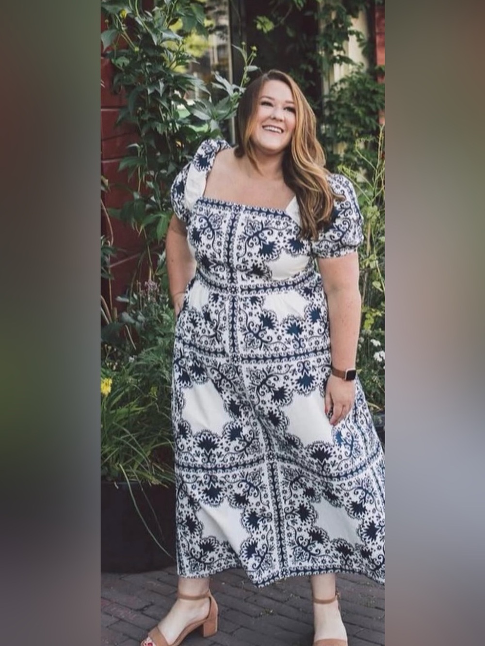 Boden Navy and White Floral Tile Maxi Dress - Size 16-18R